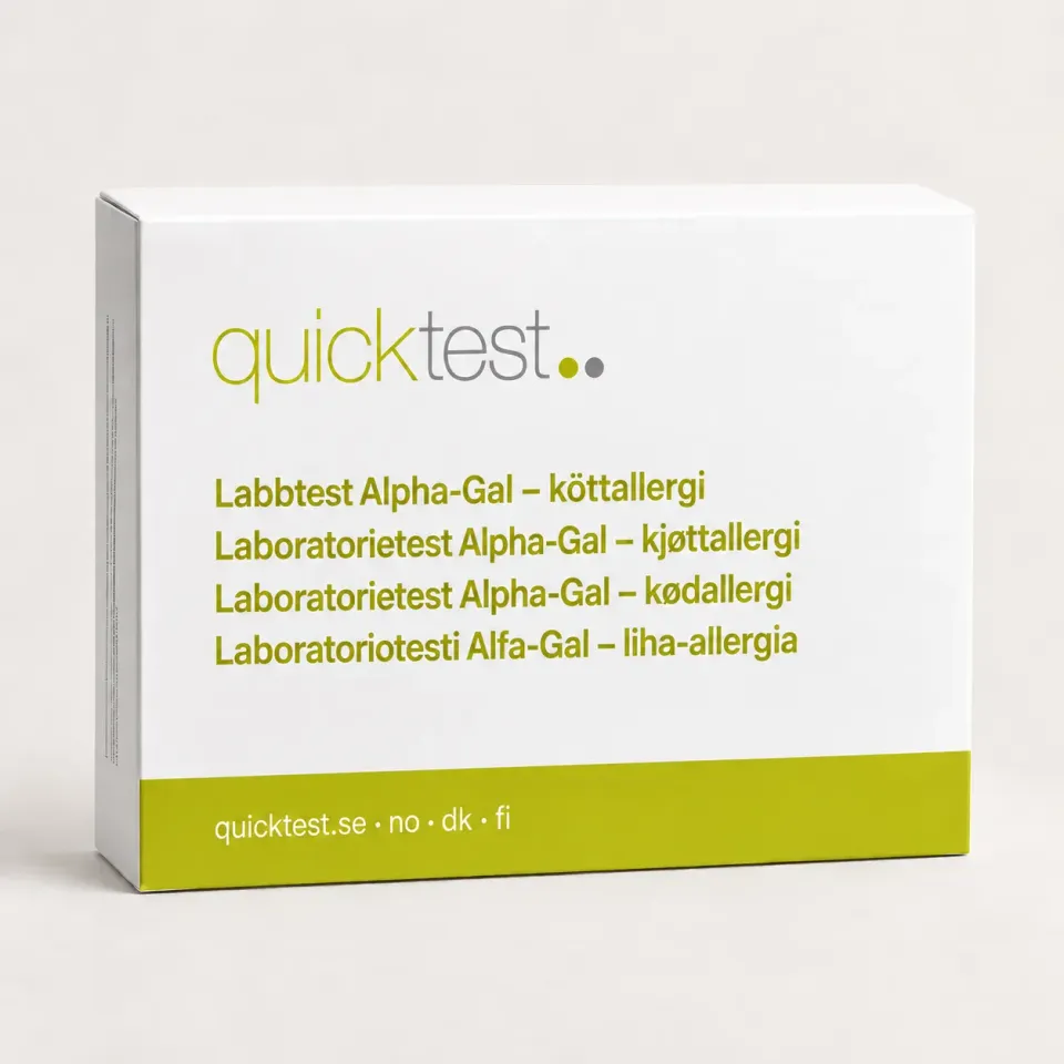 Quicktest Alpha-Gal köttallergi labbtest hemma kapillärblod